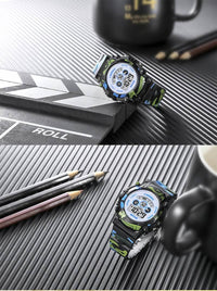 Boys Sports Military Kids Digital Watches Student Childrens Watch Fashion Luminous Led Alarm Camouflage Green Waterproof 7 Color Led Backlight Multifuction Wristwatch For Boys Girls
