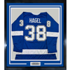 Framed Autographed/Signed Brandon Hagel 35x39 Tampa Bay Blue Hockey Jersey JSA COA