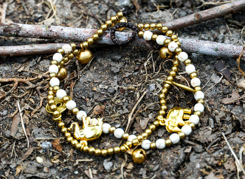 Brass Elephant Bracelet Boho Beaded Charm Stackable