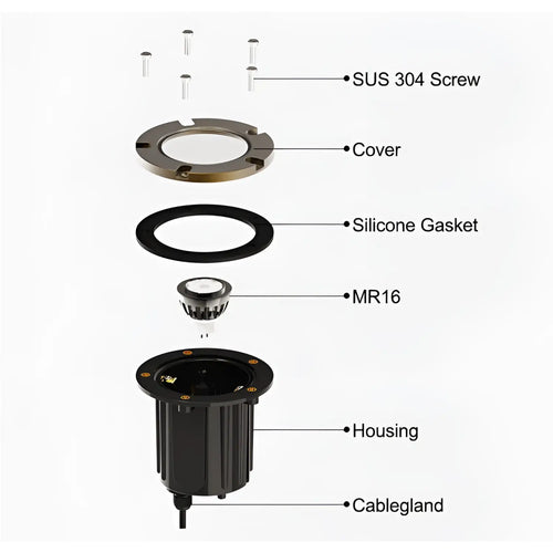Brass Inground Lights for MR16 Bulbs with Brass and PVC Construction