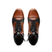 65-356-BRN BRAVO Italian Burnished Calfskin High Top Dress Sneaker Black / Brown