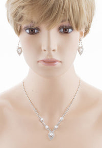 Bridal Pearl Crystal Rhinestone Necklace And Earrings Set