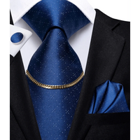 Business Black Silk Necktie Chain Classic Tie Square Handkerchief Elegant Cufflink Wedding Formal Neckties For Men