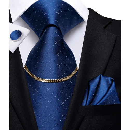 Business Black Silk Necktie Chain Classic Tie Square Handkerchief Elegant Cufflink Wedding Formal Neckties For Men