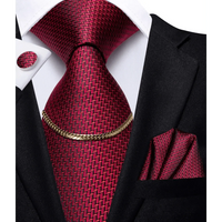 Business Black Silk Necktie Chain Classic Tie Square Handkerchief Elegant Cufflink Wedding Formal Neckties For Men