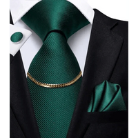Business Black Silk Necktie Chain Classic Tie Square Handkerchief Elegant Cufflink Wedding Formal Neckties For Men
