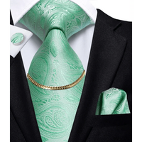 Business Black Silk Necktie Chain Classic Tie Square Handkerchief Elegant Cufflink Wedding Formal Neckties For Men