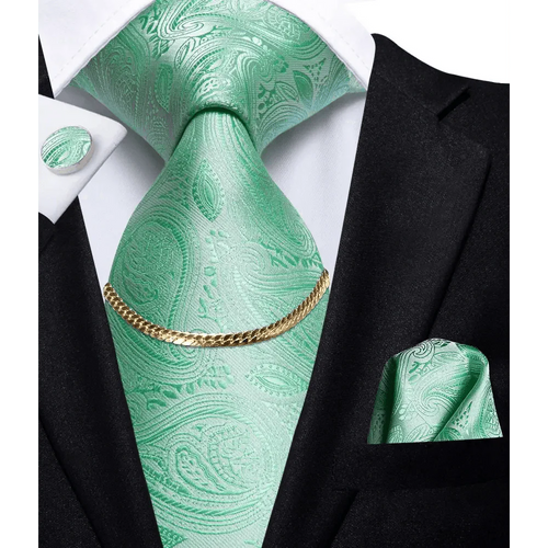 Business Black Silk Necktie Chain Classic Tie Square Handkerchief Elegant Cufflink Wedding Formal Neckties For Men