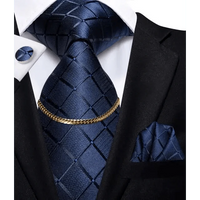 Business Black Silk Necktie Chain Classic Tie Square Handkerchief Elegant Cufflink Wedding Formal Neckties For Men