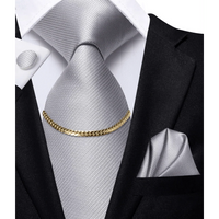 Business Black Silk Necktie Chain Classic Tie Square Handkerchief Elegant Cufflink Wedding Formal Neckties For Men