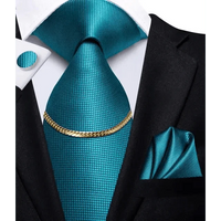 Business Black Silk Necktie Chain Classic Tie Square Handkerchief Elegant Cufflink Wedding Formal Neckties For Men