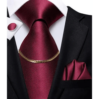Business Black Silk Necktie Chain Classic Tie Square Handkerchief Elegant Cufflink Wedding Formal Neckties For Men