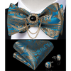 Business Elegant Gold Black Pattern Elegant Wedding Silk Bowtie Men Butterfly Fashion Bow Ties Pocket Square Classic Business Tuxedo Wedding Bowties Handkerchief Set
