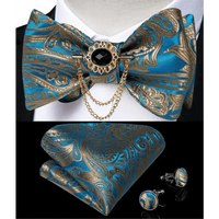 Business Elegant Gold Black Pattern Elegant Wedding Silk Bowtie Men Butterfly Fashion Bow Ties Pocket Square Classic Business Tuxedo Wedding Bowties Handkerchief Set