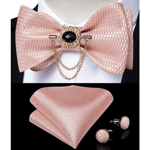 Business Elegant Gold Black Pattern Elegant Wedding Silk Bowtie Men Butterfly Fashion Bow Ties Pocket Square Classic Business Tuxedo Wedding Bowties Handkerchief Set