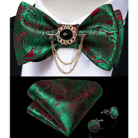 Business Elegant Gold Black Pattern Elegant Wedding Silk Bowtie Men Butterfly Fashion Bow Ties Pocket Square Classic Business Tuxedo Wedding Bowties Handkerchief Set
