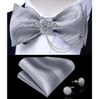 Business Elegant Gold Black Pattern Elegant Wedding Silk Bowtie Men Butterfly Fashion Bow Ties Pocket Square Classic Business Tuxedo Wedding Bowties Handkerchief Set