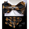 Business Elegant Gold Black Pattern Elegant Wedding Silk Bowtie Men Butterfly Fashion Bow Ties Pocket Square Classic Business Tuxedo Wedding Bowties Handkerchief Set