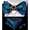 Business Elegant Gold Black Pattern Elegant Wedding Silk Bowtie Men Butterfly Fashion Bow Ties Pocket Square Classic Business Tuxedo Wedding Bowties Handkerchief Set