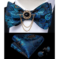 Business Elegant Gold Black Pattern Elegant Wedding Silk Bowtie Men Butterfly Fashion Bow Ties Pocket Square Classic Business Tuxedo Wedding Bowties Handkerchief Set