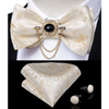 Business Elegant Gold Black Pattern Elegant Wedding Silk Bowtie Men Butterfly Fashion Bow Ties Pocket Square Classic Business Tuxedo Wedding Bowties Handkerchief Set