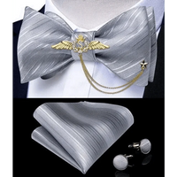 Business Elegant Gold Black Pattern Elegant Wedding Silk Bowtie Men Butterfly Fashion Bow Ties Pocket Square Classic Business Tuxedo Wedding Bowties Handkerchief Set