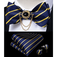 Business Elegant Gold Black Pattern Elegant Wedding Silk Bowtie Men Butterfly Fashion Bow Ties Pocket Square Classic Business Tuxedo Wedding Bowties Handkerchief Set