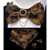 Business Elegant Gold Black Pattern Elegant Wedding Silk Bowtie Men Butterfly Fashion Bow Ties Pocket Square Classic Business Tuxedo Wedding Bowties Handkerchief Set