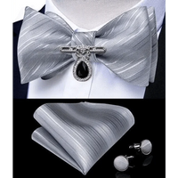 Business Elegant Gold Black Pattern Elegant Wedding Silk Bowtie Men Butterfly Fashion Bow Ties Pocket Square Classic Business Tuxedo Wedding Bowties Handkerchief Set