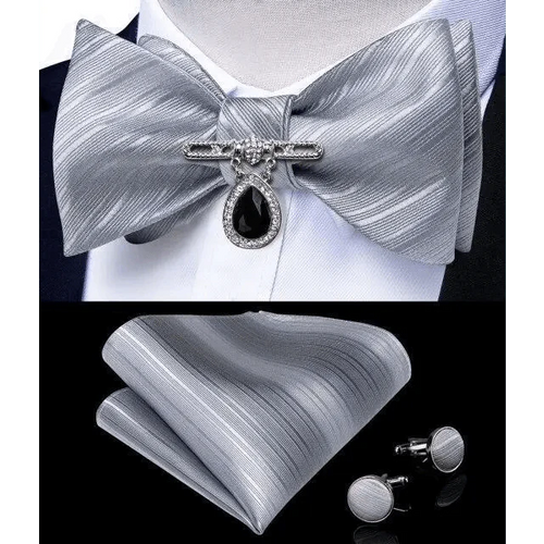 Business Elegant Gold Black Pattern Elegant Wedding Silk Bowtie Men Butterfly Fashion Bow Ties Pocket Square Classic Business Tuxedo Wedding Bowties Handkerchief Set