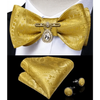 Business Elegant Gold Black Pattern Elegant Wedding Silk Bowtie Men Butterfly Fashion Bow Ties Pocket Square Classic Business Tuxedo Wedding Bowties Handkerchief Set