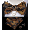 Business Elegant Gold Black Pattern Elegant Wedding Silk Bowtie Men Butterfly Fashion Bow Ties Pocket Square Classic Business Tuxedo Wedding Bowties Handkerchief Set
