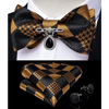 Business Elegant Gold Black Pattern Elegant Wedding Silk Bowtie Men Butterfly Fashion Bow Ties Pocket Square Classic Business Tuxedo Wedding Bowties Handkerchief Set