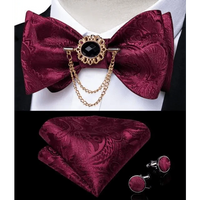 Business Elegant Gold Black Pattern Elegant Wedding Silk Bowtie Men Butterfly Fashion Bow Ties Pocket Square Classic Business Tuxedo Wedding Bowties Handkerchief Set