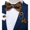 Business Elegant Gold Black Pattern Elegant Wedding Silk Bowtie Men Butterfly Fashion Bow Ties Pocket Square Classic Business Tuxedo Wedding Bowties Handkerchief Set