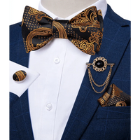 Business Elegant Gold Black Pattern Elegant Wedding Silk Bowtie Men Butterfly Fashion Bow Ties Pocket Square Classic Business Tuxedo Wedding Bowties Handkerchief Set