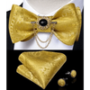 Business Elegant Gold Black Pattern Elegant Wedding Silk Bowtie Men Butterfly Fashion Bow Ties Pocket Square Classic Business Tuxedo Wedding Bowties Handkerchief Set