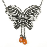 Butterfly Agate Pendant Necklace With Orange Teardrop