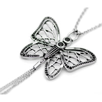 Butterfly Cubic Zirconia Tassel Pendant Necklace Silver