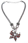 Butterfly Pendant Necklace Red Crystal Silver Chain Jewelry