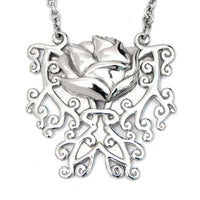 Butterfly Rose Pendant Necklace Floral Silver Plated Vintage