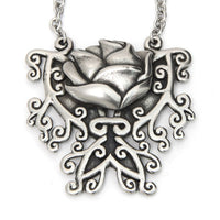Butterfly Rose Pendant Necklace Floral Silver Plated Vintage