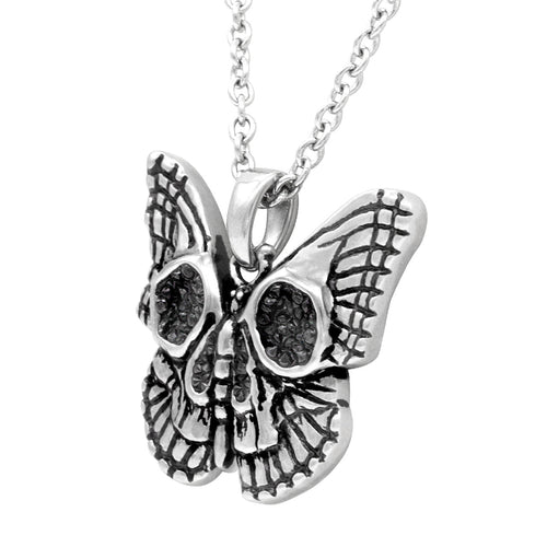 Butterfly Skull Necklace Gothic Pendant With Black Crystals