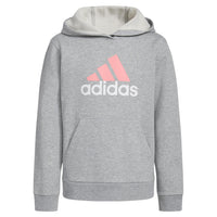adidas Girls Long Sleeve Graphic Fleece Hooded Pullover Medium Grey Heather Pastel
