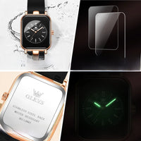 Women's Rectangular Gold Tone Quartz Watch Silicone Strap
