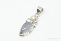 Large Designer Supreme Jewelers Blue Chalcedony Pearl Sterling Necklace Pendant