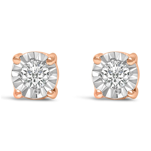 .925 Sterling Silver 1/10 Cttw Round Brilliant-Cut Lab Grown Diamond Miracle-Set Stud Earrings (F-G Color, VS1-VS2 Clarity)