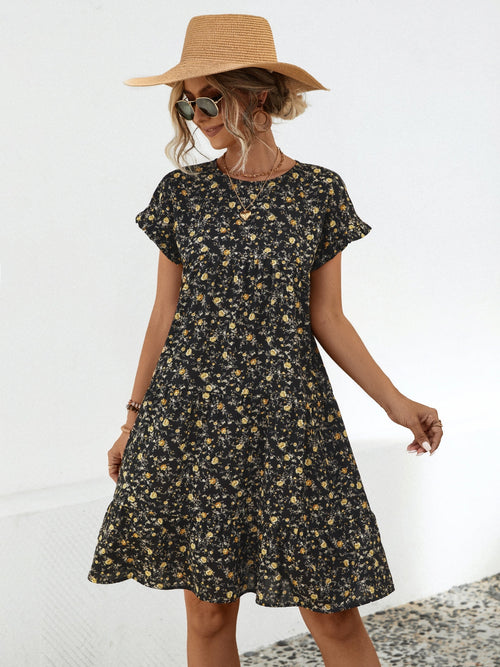 Floral Round Neck Short Sleeve Dress Elegant & Effortless Everyday Style Women Dress