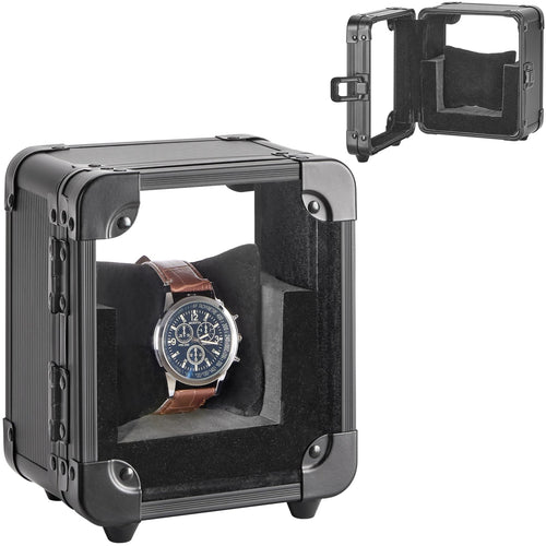 Vilcjson Aluminum Watch Box - Men Watch Display Case with Clear Acrylic Lid Single Watch Organizer Box Watch Storage Holder Watch Case with Removable Watch Pillow Black 5.12 x 3.74 x 6.3 Inches