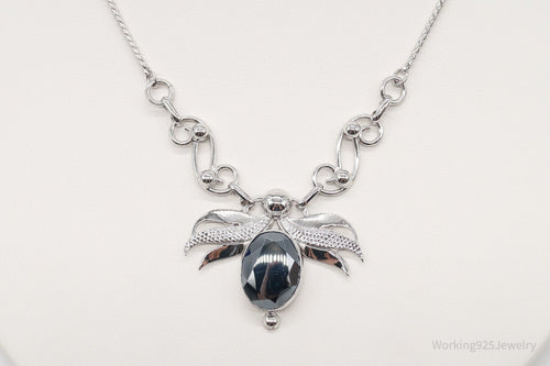 Antique Hematite Sterling Silver Filigree Necklace